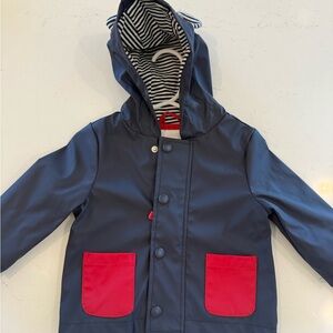 The White Company Blue and Red Raincoat with Striped Hood